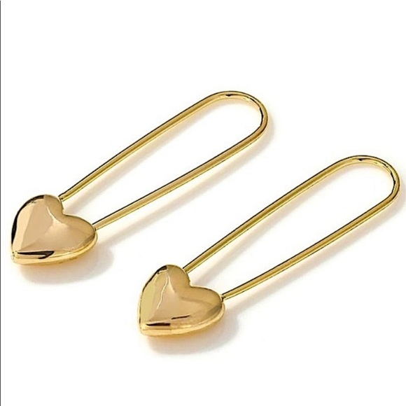 Heart Safety Pin Gold Sterling Silver Earrings Set - Picture 7 of 11